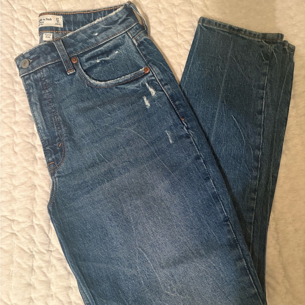 Abercrombie & Fitch Distressed Blue Straight Leg Jeans